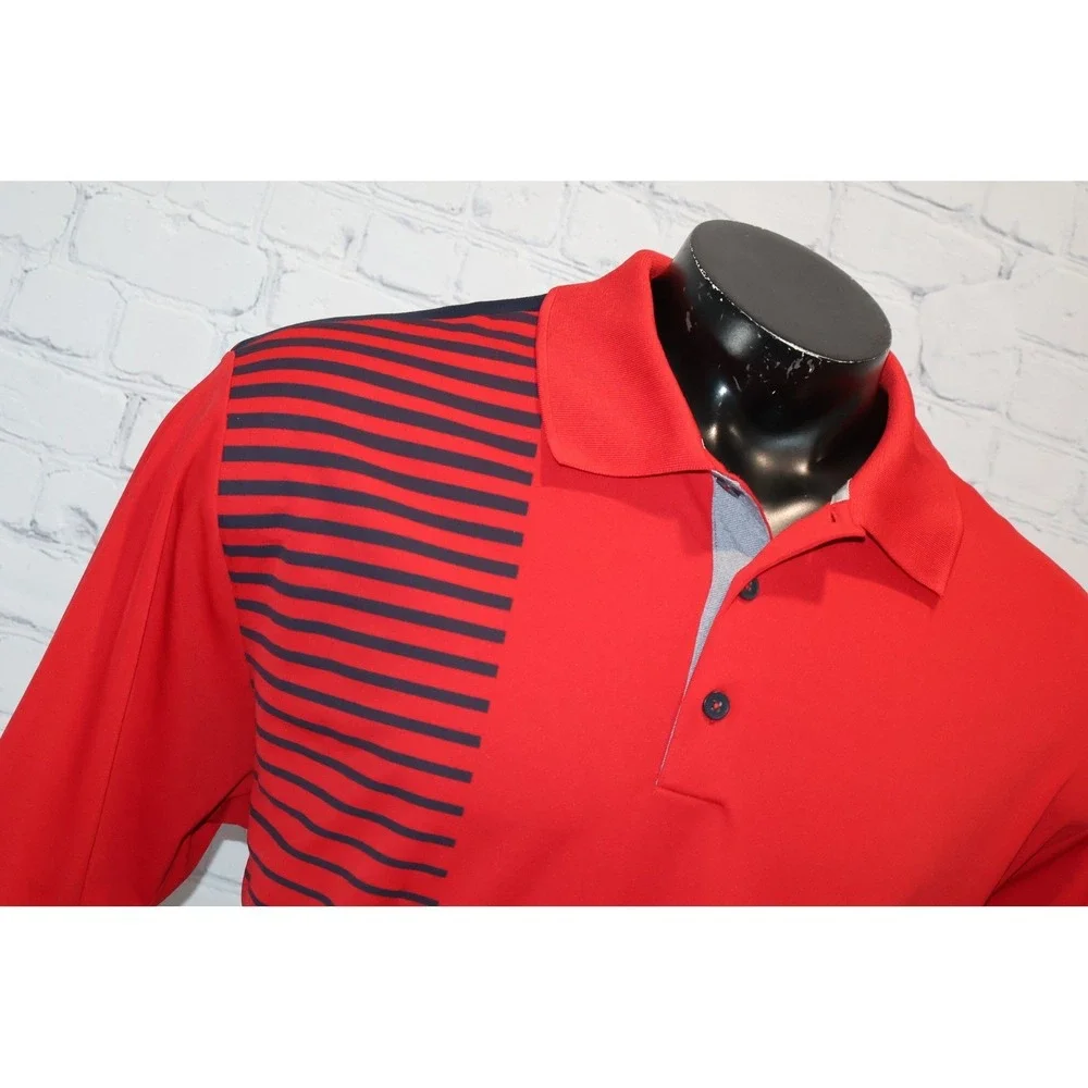 Adidas Golf Polo Shirt Mens 2XL Red Navy Blue Striped Top Performance Polyester